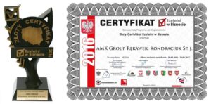 Złoty certyfikat "Rzetelni w Biznesie" AMK Group