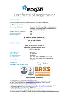 BRC Packaging Certyficate AMK 18764 2022